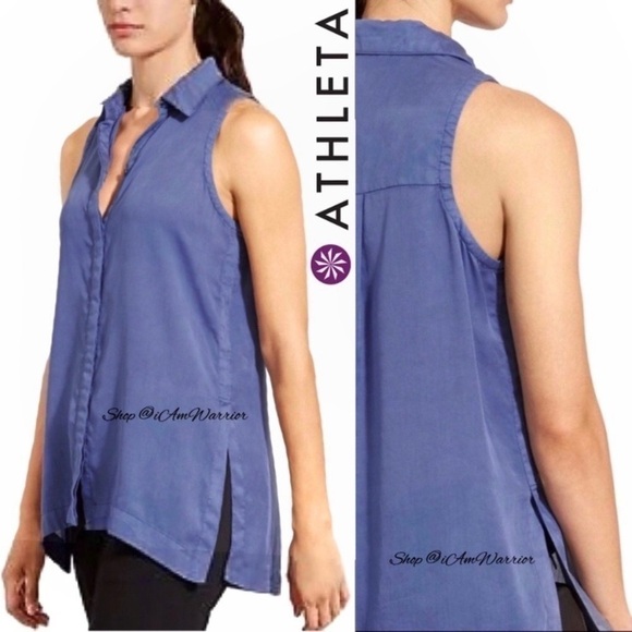 Athleta chambray sleeveless button down top *shop@iamwarrior - Picture 1 of 8